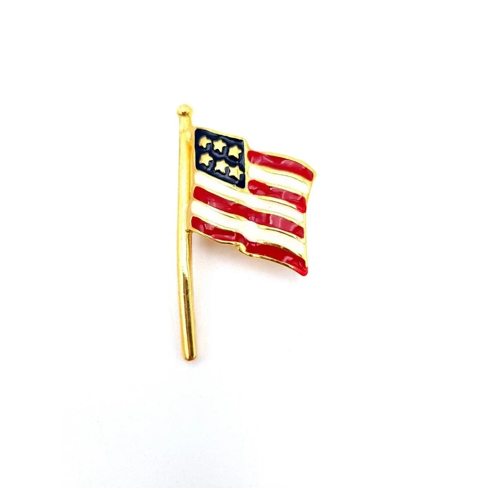 Vintage American Flag USA Brooches‎ Pins Lot of 6 Patriotic Triangle Rhinestones